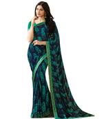 Blue printed georgette saree with blouse