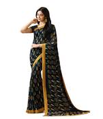 Blue printed georgette saree with blouse