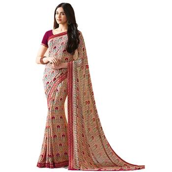 Pink printed georgette saree with blouse 1