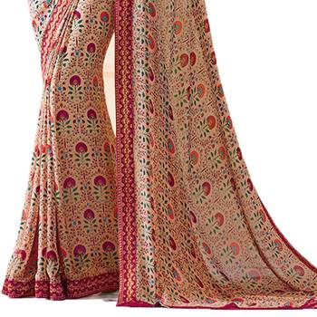 Pink printed georgette saree with blouse 3