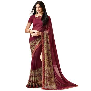 Maroon printed georgette saree with blouse 1