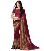 Maroon printed georgette saree with blouse