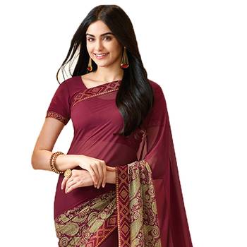 Maroon printed georgette saree with blouse 2