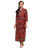 Red printed cotton poly long kurtis