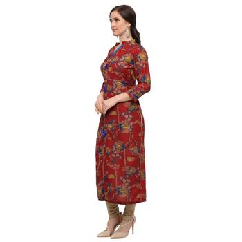 Red printed cotton poly long kurtis 2
