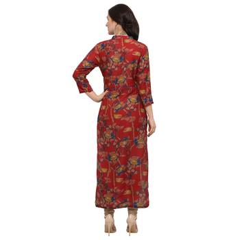 Red printed cotton poly long kurtis 3