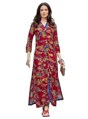 Red printed cotton poly long kurtis 4