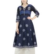 Blue printed cotton long-kurtis