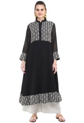 Black printed georgette long-kurtis 1