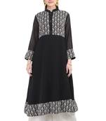 Black printed georgette long-kurtis