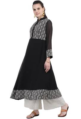 Black printed georgette long-kurtis 2