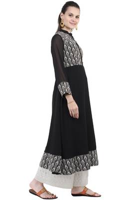 Black printed georgette long-kurtis 4