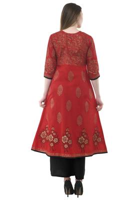 Red printed cotton long-kurtis 4