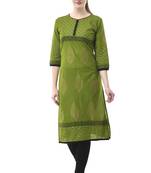Green printed cotton long kurtis