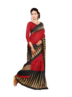 Red printed silk saree with blouse 1
