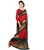 Red printed silk saree with blouse