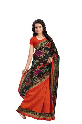 Light multicolor printed silk saree with blouse 1