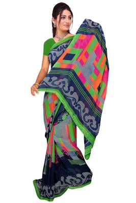 Light multicolor printed faux georgette saree with blouse 1