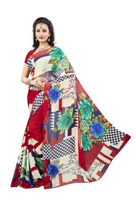 Light multicolor printed faux georgette saree with blouse 1