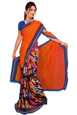 Light multicolor printed faux georgette saree with blouse 1