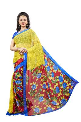 Light multicolor printed faux georgette saree with blouse 1