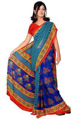 Light multicolor printed faux georgette saree with blouse 1