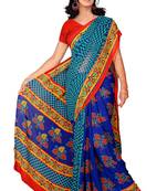 Light multicolor printed faux georgette saree with blouse