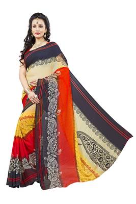 Light multicolor printed faux georgette saree with blouse 1