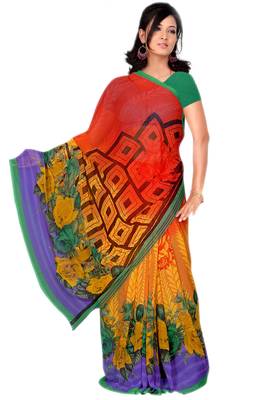 Light multicolor printed faux georgette saree with blouse 1