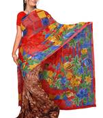 Light multicolor printed faux georgette saree with blouse