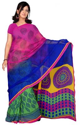 Light multicolor printed faux georgette saree with blouse 1