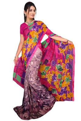 Light multicolor printed faux georgette saree with blouse 1