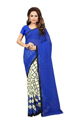 Blue printed faux georgette saree with blouse 1