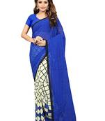 Blue printed faux georgette saree with blouse