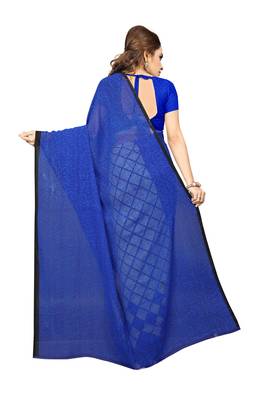 Blue printed faux georgette saree with blouse 2