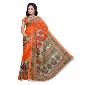 Orange printed faux georgette saree with blouse 1