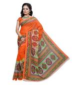 Orange printed faux georgette saree with blouse