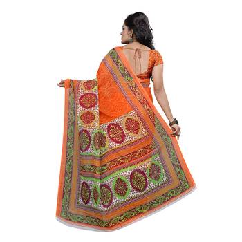 Orange printed faux georgette saree with blouse 2