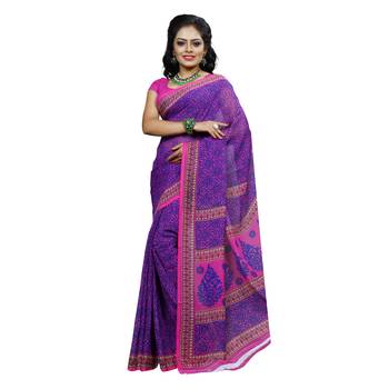 Pink printed faux georgette saree with blouse 1