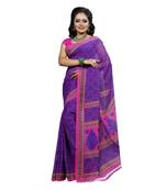Pink printed faux georgette saree with blouse