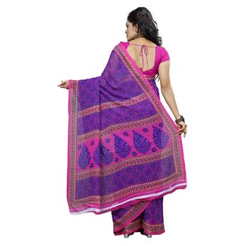 Pink printed faux georgette saree with blouse 2