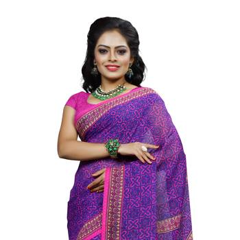 Pink printed faux georgette saree with blouse 3