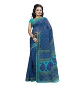 Green printed faux georgette saree with blouse