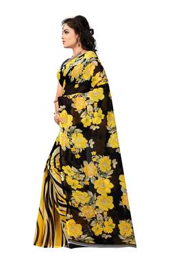 Yellow printed faux georgette saree with blouse 3
