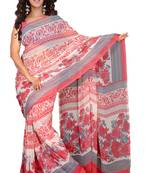 Peach printed faux georgette saree with blouse