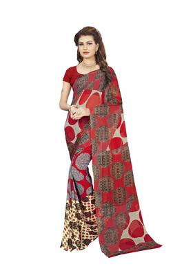 Light multicolor printed faux georgette saree with blouse 1