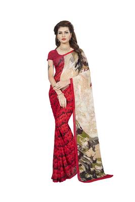 Light multicolor printed faux georgette saree with blouse 1