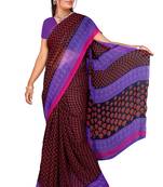 Black printed faux georgette saree with blouse