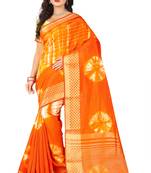 Orange Printed Cotton Silk Saree With Blouse