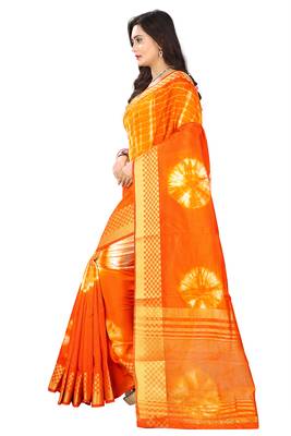 Orange Printed Cotton Silk Saree With Blouse 4